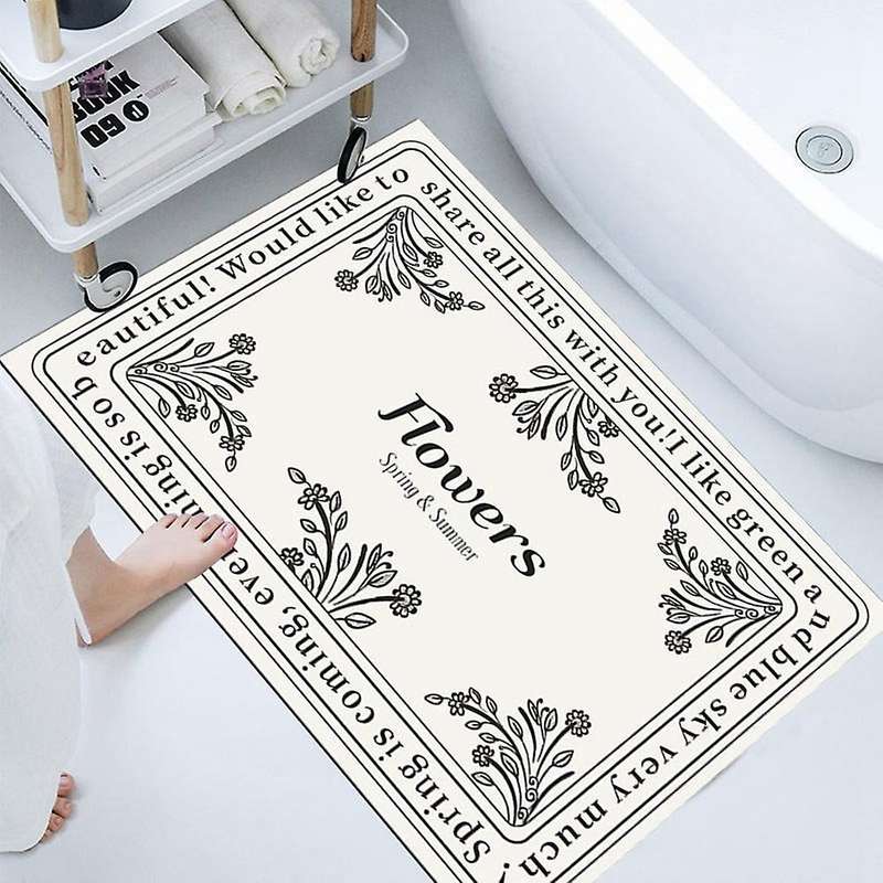 Rectangle Bath Shower Mat Doormat Absorbent Flower(a,60x90cm)