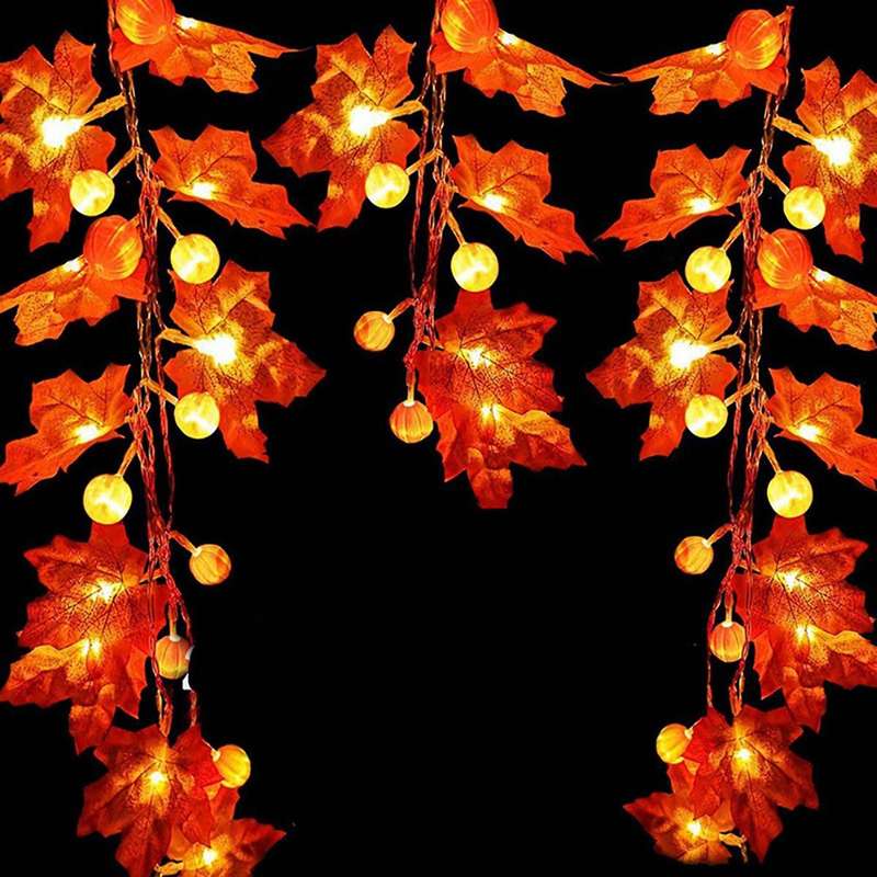 2x Autumn Decorations Led Maple Leaf Pumpkin Decoration Light Autumn
