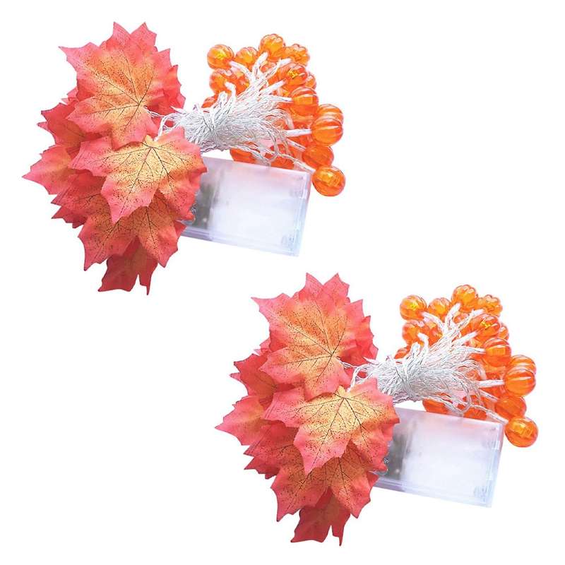 2x Autumn Decorations Led Maple Leaf Pumpkin Decoration Light Autumn
