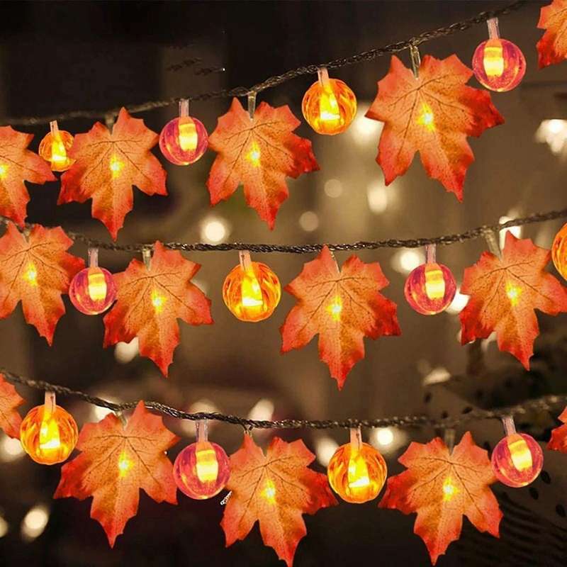 2x Autumn Decorations Led Maple Leaf Pumpkin Decoration Light Autumn
