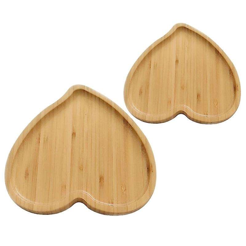 2 Pcs Bamboo Heart Shape Dessert Plate Serving Tray Dish Food Platter