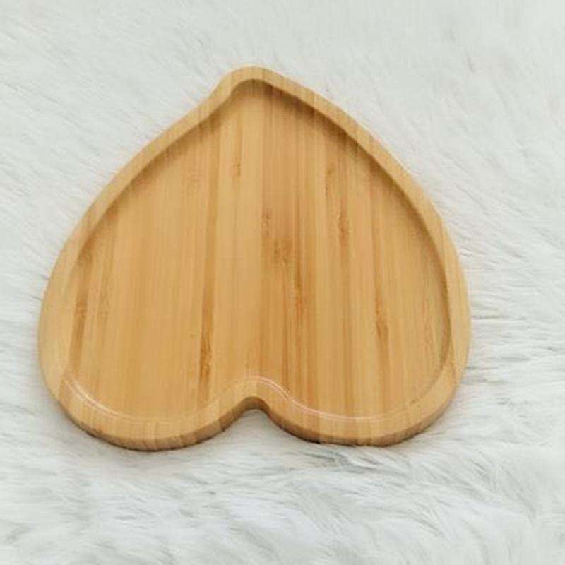 2 Pcs Bamboo Heart Shape Dessert Plate Serving Tray Dish Food Platter
