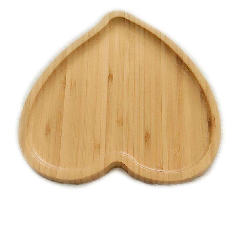 2 Pcs Bamboo Heart Shape Dessert Plate Serving Tray Dish Food Platter