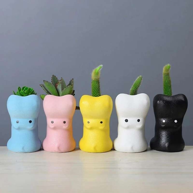 Cartoon Hippo Ceramic Flower Pot for Home Decor Flowerpot Blue