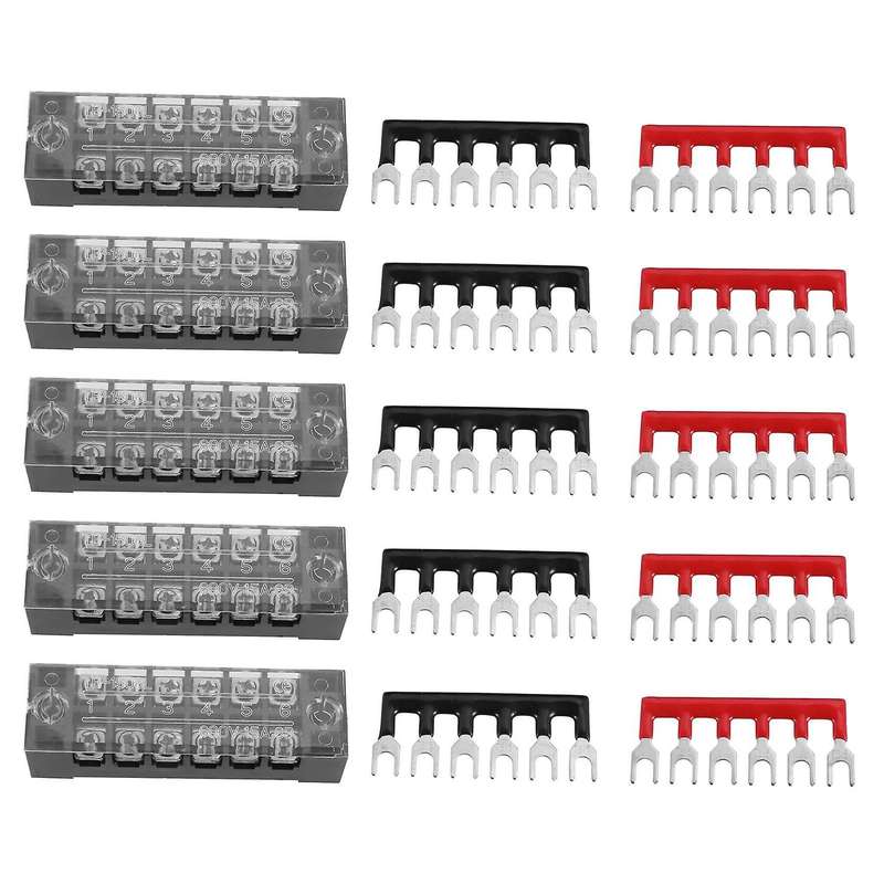 5 Pcs Screw Terminal Block, Double-row, 6 Positions, 600 V, 15 A