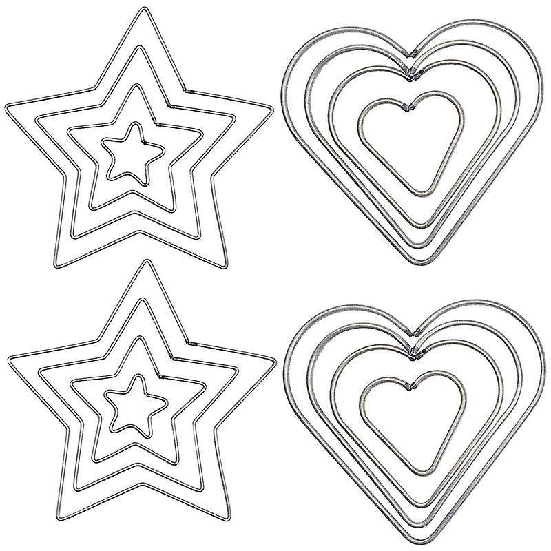 16 Pcs Diy Craft Dream Catchers Star & Heart Shape Rings Metal Hoops