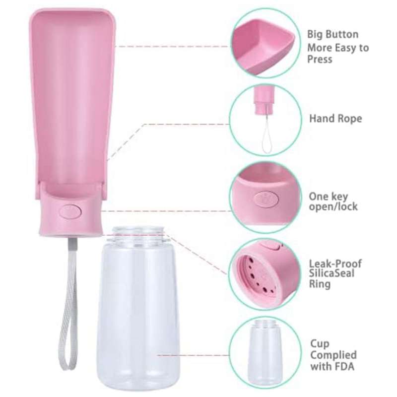 Foldable Dog Water Bottle,for Dog Car Travel, Walking, Hiking -pink