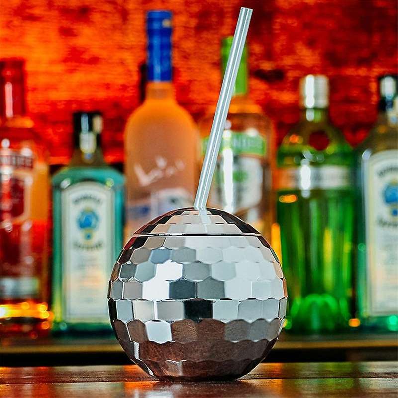 Disco Flash Ball Cocktail Cup with Straw,nightclub Bar Flashlight