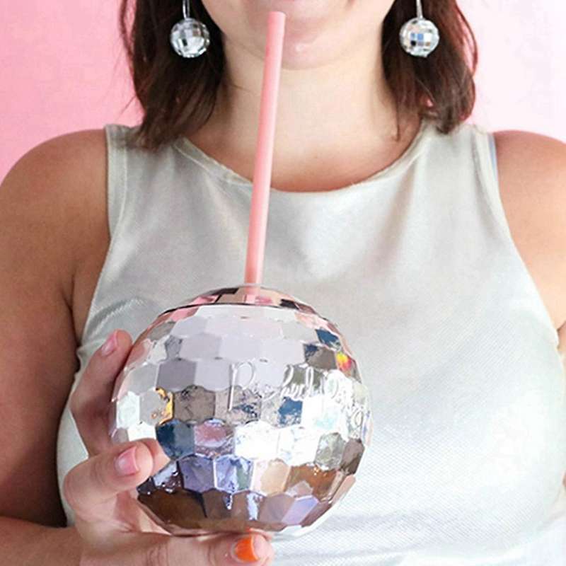 Disco Flash Ball Cocktail Cup with Straw,nightclub Bar Flashlight