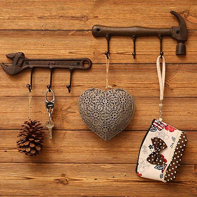 Wall Hook Hanger Wall Mounted Iron Hammer Holder Clothes Bag Rack
