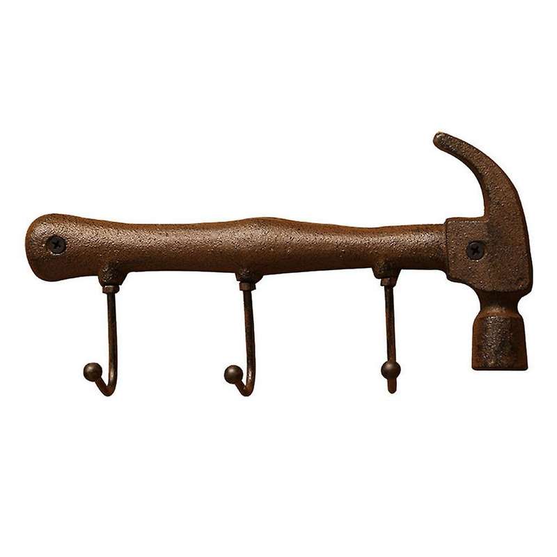 Wall Hook Hanger Wall Mounted Iron Hammer Holder Clothes Bag Rack