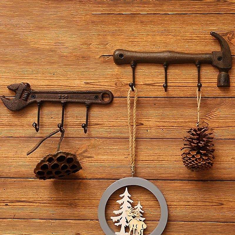 Wall Hook Hanger Wall Mounted Iron Hammer Holder Clothes Bag Rack