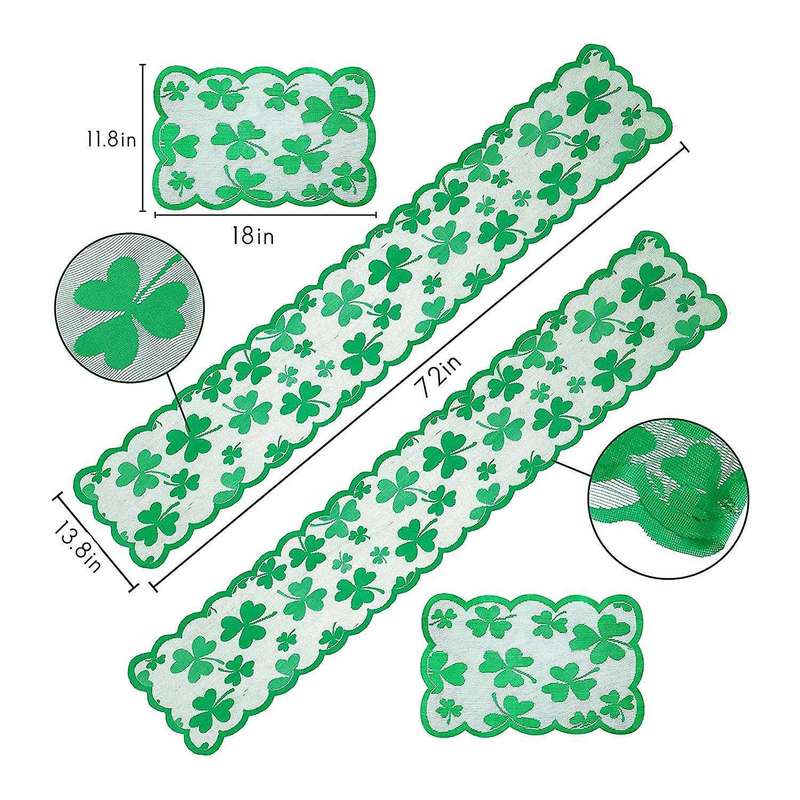 6pcs St Patricks Day Decorations Table Runners Placemats Green Decor