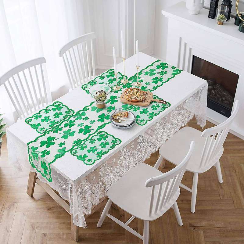 6pcs St Patricks Day Decorations Table Runners Placemats Green Decor