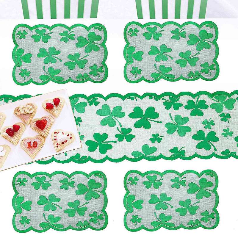 6pcs St Patricks Day Decorations Table Runners Placemats Green Decor