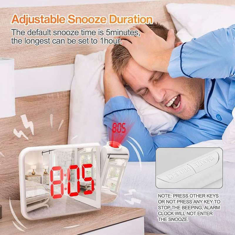 Projection Alarm Clock for Bedroom,6 Inch Led Mirror Alarm Clock