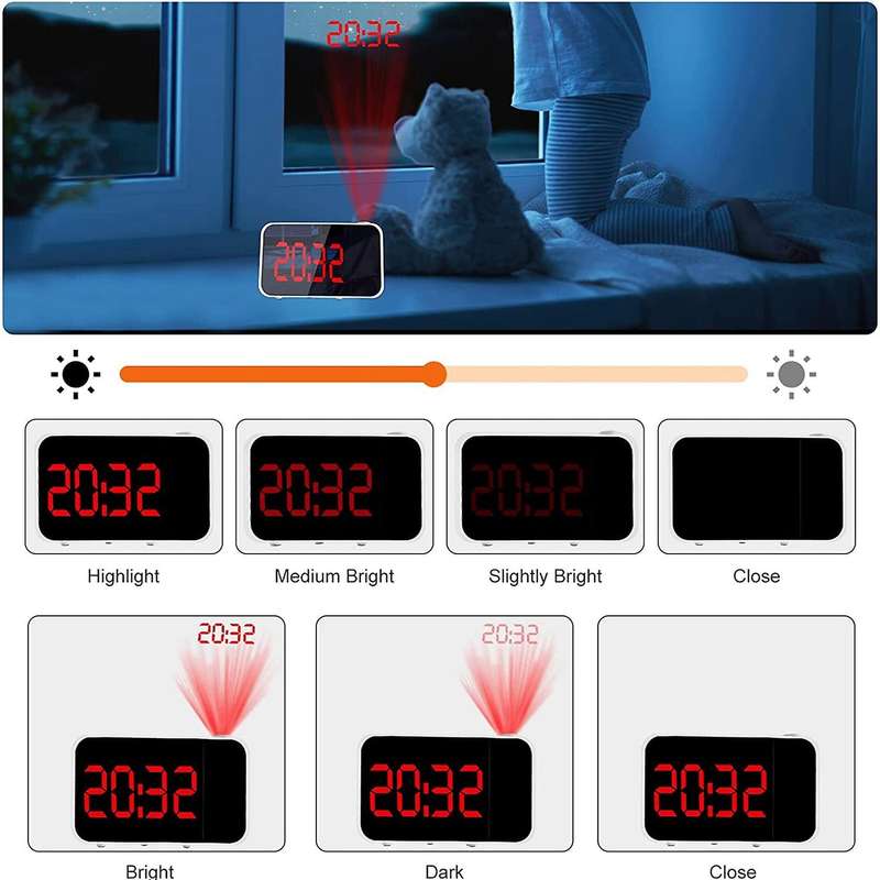 Projection Alarm Clock for Bedroom,6 Inch Led Mirror Alarm Clock
