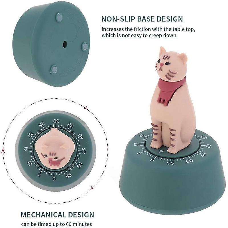 Cat Kitchen Timer Cooking Countdown Mechanical Timer Green+yellow