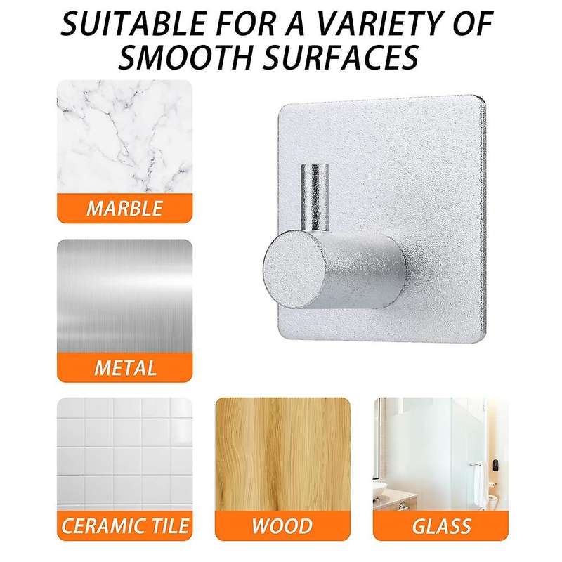 6pcs Adhesive Hooks for Bathroom Kitchen Living Room Silver