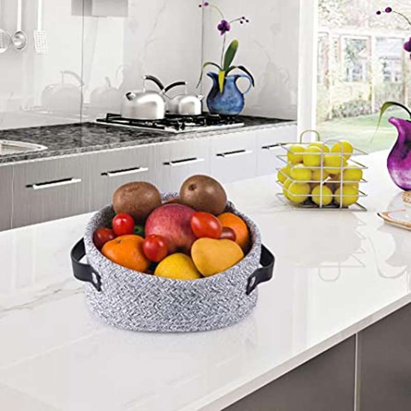 Woven Basket for Storage Oval Rope Coil Baskets with Handle Mini C