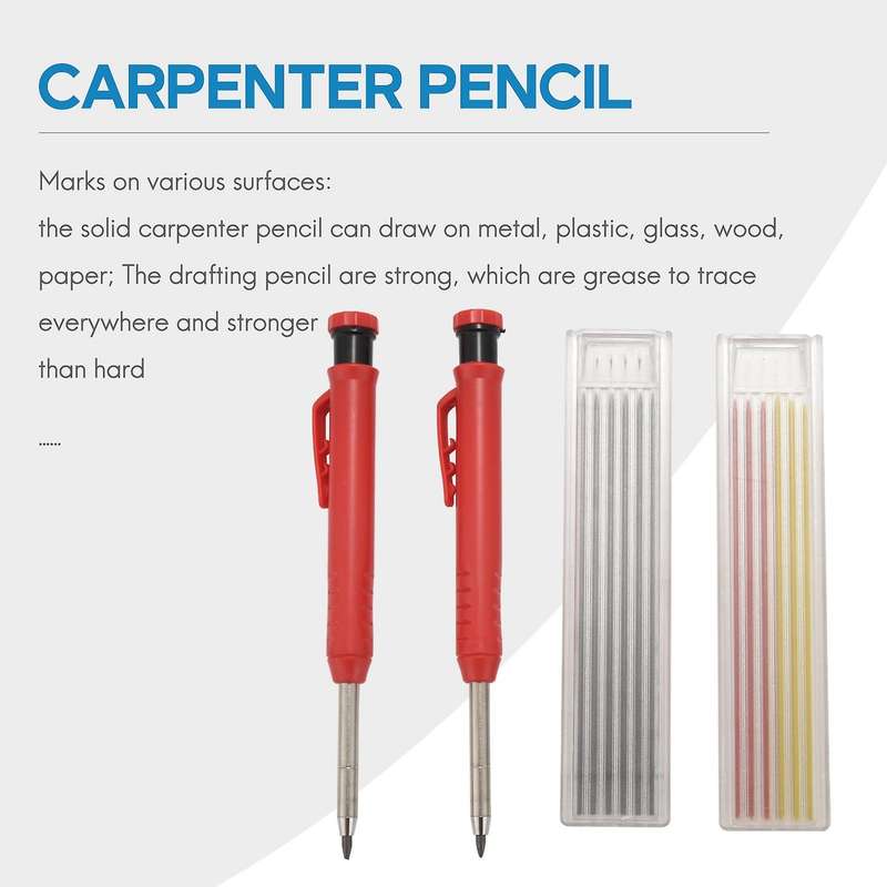 Solid Carpenter Pencils Set for Construction with 12 Refill Tool
