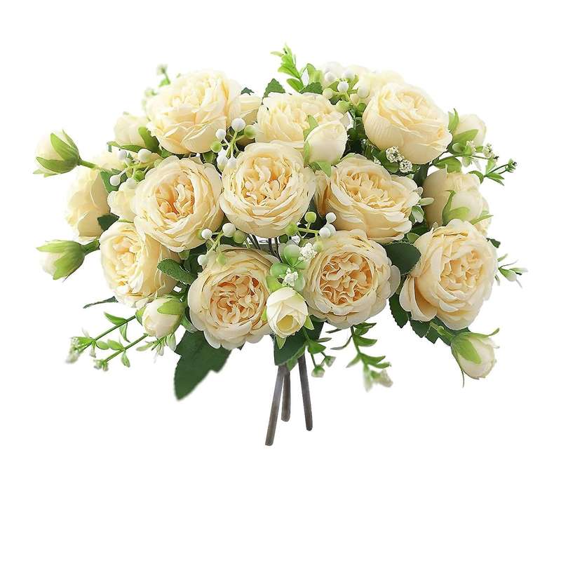 3 Bunches Peony Artificial Flower for Decoration Fake Rose Champagne