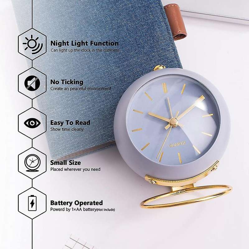 Battery Operated Desk Alarm Clocks with Light,retro Silent Blue