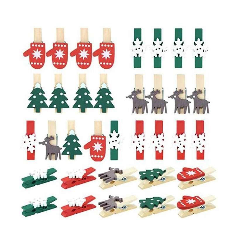 100pcs Mini Cartoon Patch Wooden Clip Christmas Series Wooden Clip 4