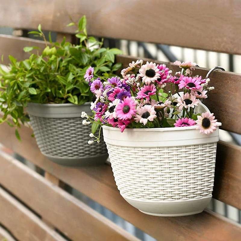 Flower Pots Set Of 2,plastic Hanging Planters Outdoor (red)