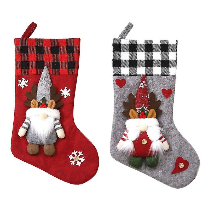 Christmas Stockings with 3d Santa Claus, 2 Pack for Family Decoration
