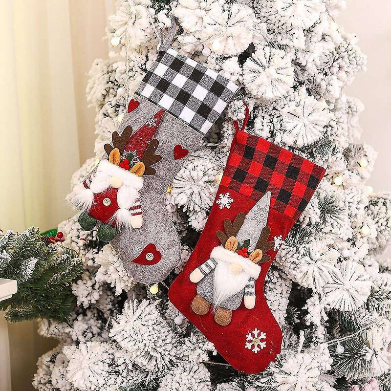 Christmas Stockings with 3d Santa Claus, 2 Pack for Family Decoration