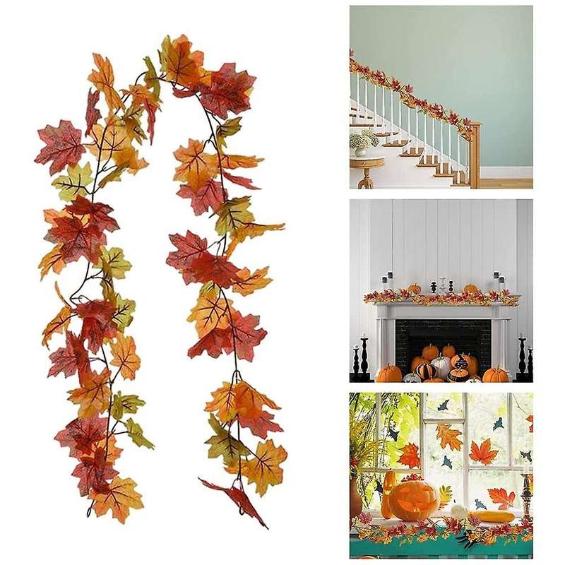 Autumn Artificial Autumn Maple Garland Hanging Maple Vine 2 Pieces