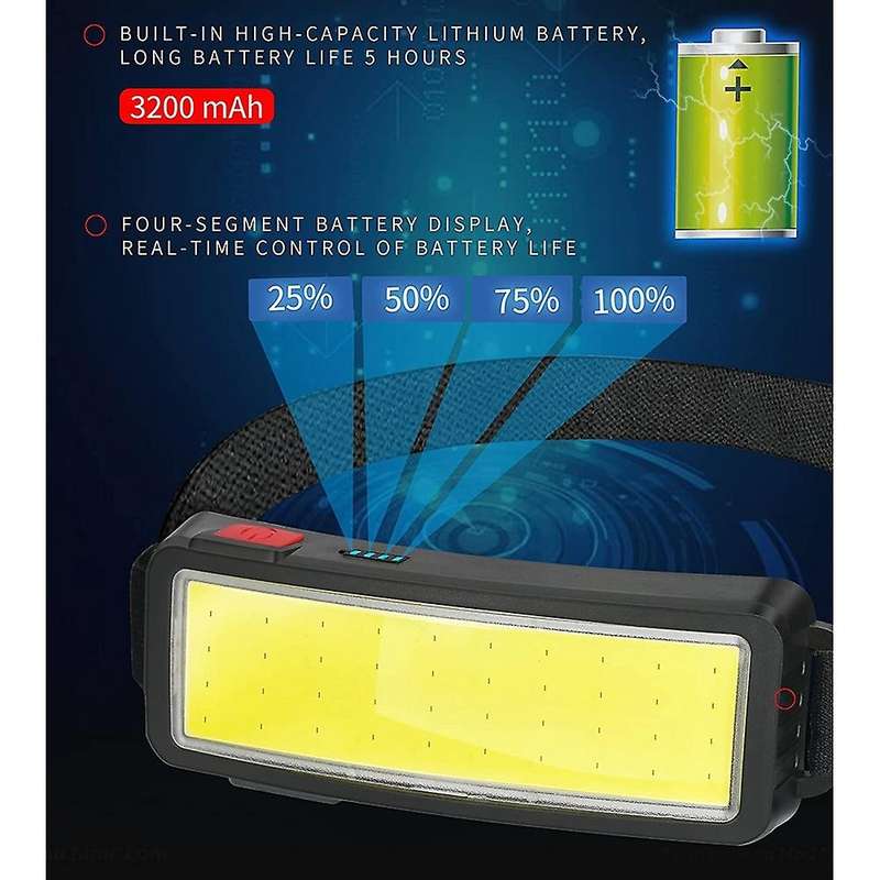 Led Headlight Flashlight 2000 Lumen Usb Rechargeable Cob Floodlight