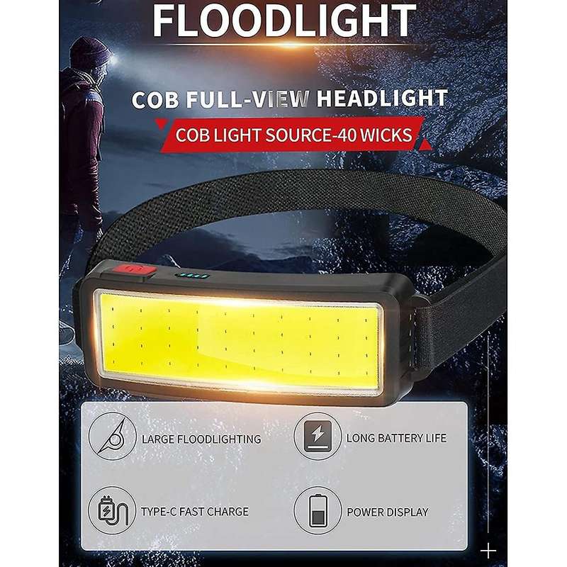 Led Headlight Flashlight 2000 Lumen Usb Rechargeable Cob Floodlight