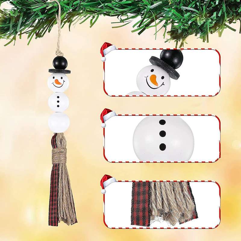 6 Pcs Snowman Wood Bead Garland Christmas Tree Ornaments(red)