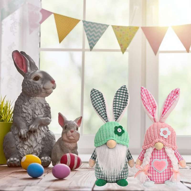 Easter Gnomes Decor 2 Pcs Plush Easter Bunny Elf Stuffed Doll Rabbit