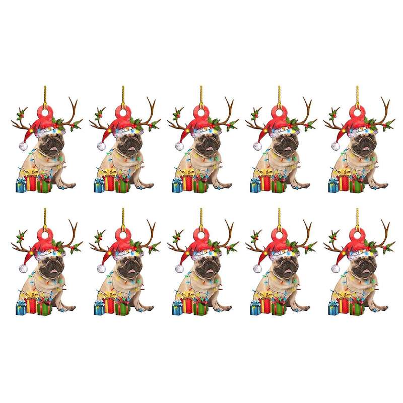 Christmas Dog Ornament Wooden Cute Dog Decor Nativity Party Gift(b)