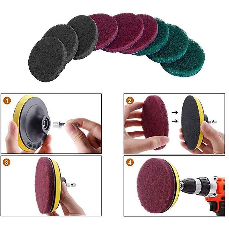 Drill Power Scrubber Brush Scouring Pads & Sponge Cleaning Kit