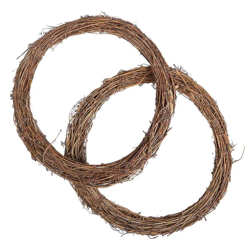 2pcs 14 Inch Grapevine Wreaths for Diy Christmas Craft Wedding Decors