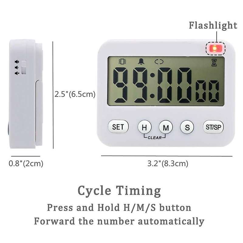 Timer Magnetic, Cycle Count Down, 24-hour Display Clock and Alarm