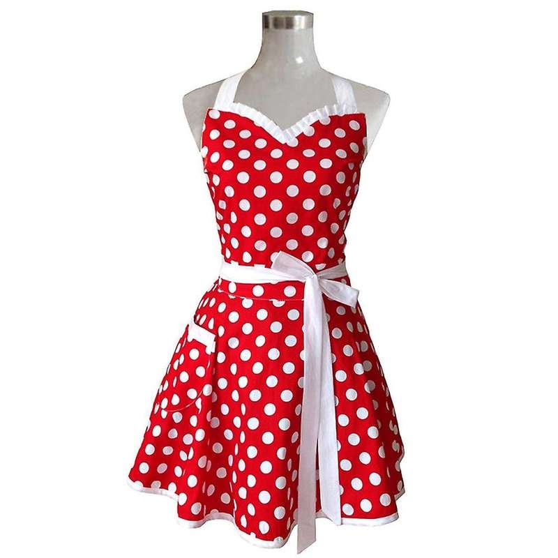 Woman Girl Cotton Polka Dot Cooking Salon Vintage Apron Dress