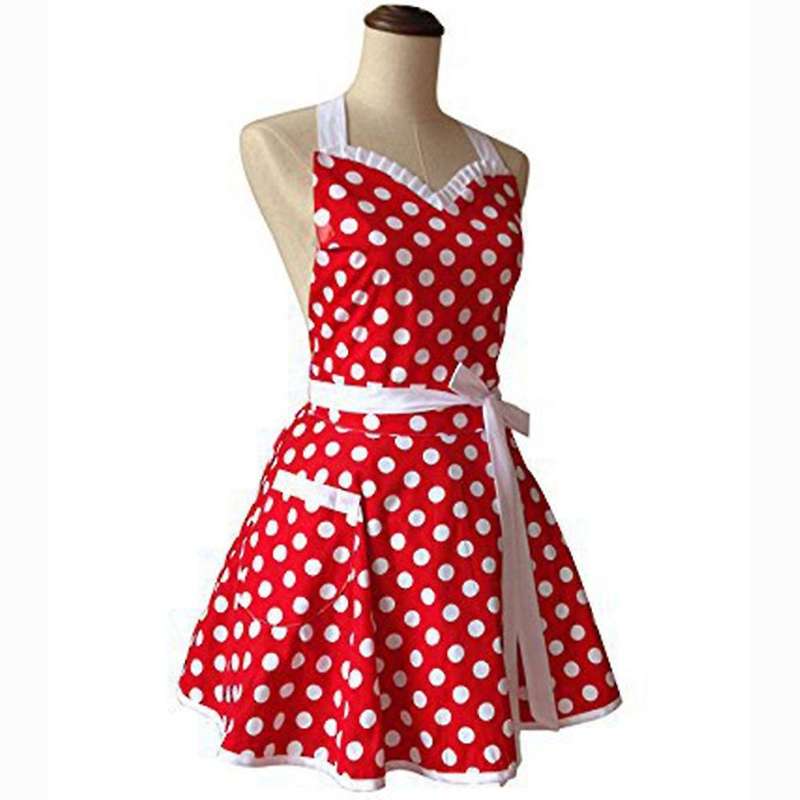 Woman Girl Cotton Polka Dot Cooking Salon Vintage Apron Dress