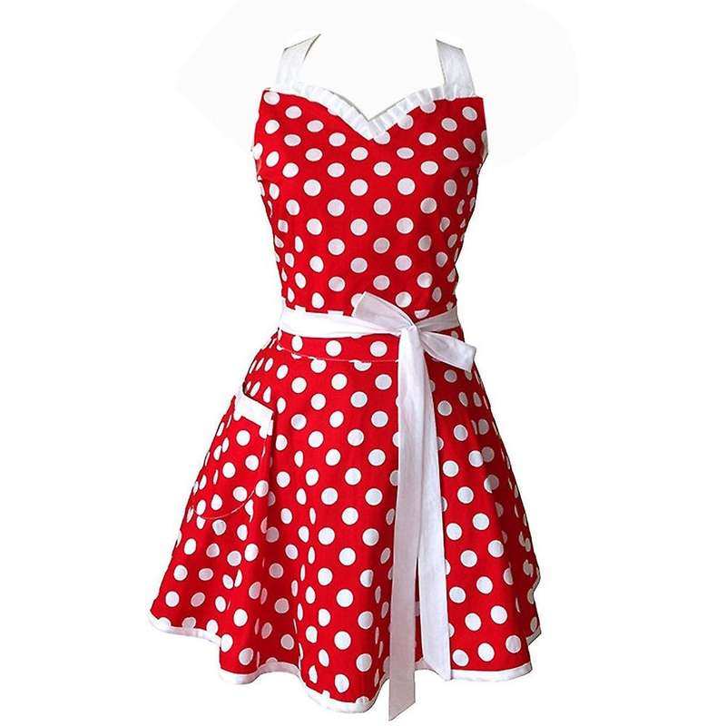 Woman Girl Cotton Polka Dot Cooking Salon Vintage Apron Dress