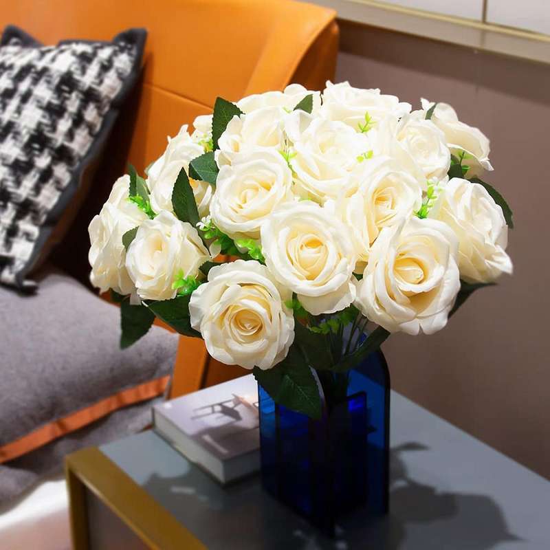2 Pcs Artificial Flowers Decor Bouquet Table Center (10 Spring Roses)