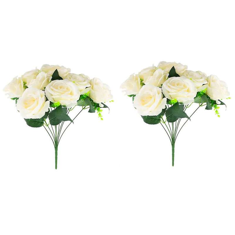 2 Pcs Artificial Flowers Decor Bouquet Table Center (10 Spring Roses)