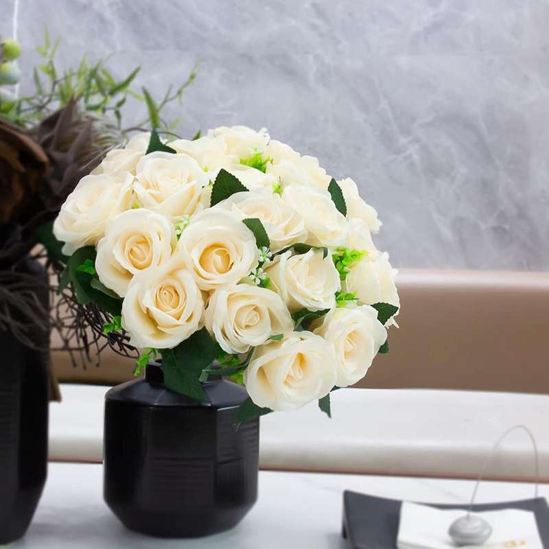 2 Pcs Artificial Flowers Decor Bouquet Table Center (10 Spring Roses)
