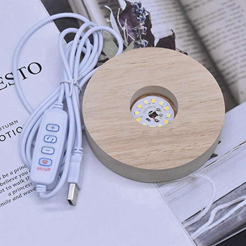 2 Pcs Led Light Display Stand Wooden Luminous Base (round + Square)