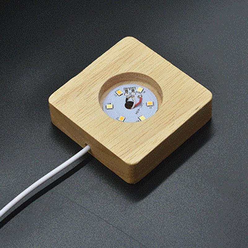 2 Pcs Led Light Display Stand Wooden Luminous Base (round + Square)