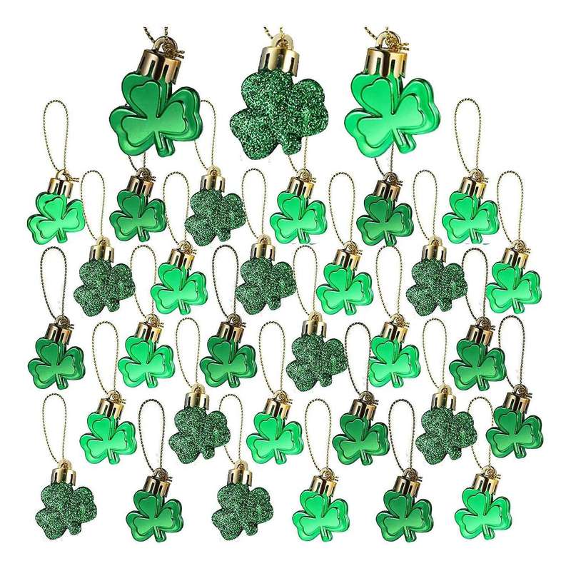 36pcs St Patrick's Day Shamrock Ornaments Good Luck Green Ornaments