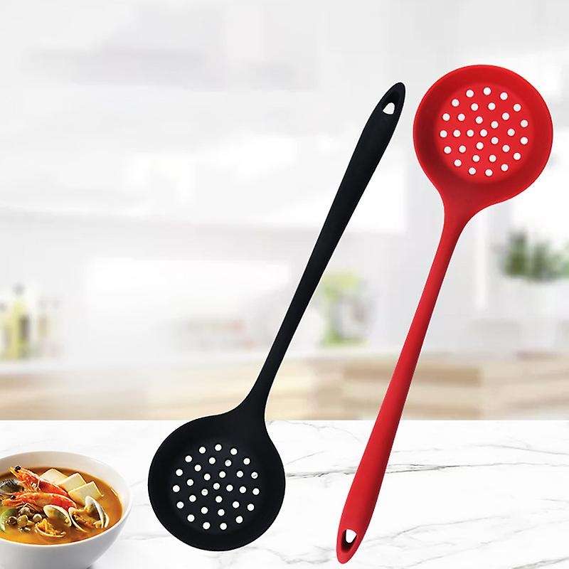 2 Pack Silicone Skimmer Spoon, Non-stick with Long Handle,red&black